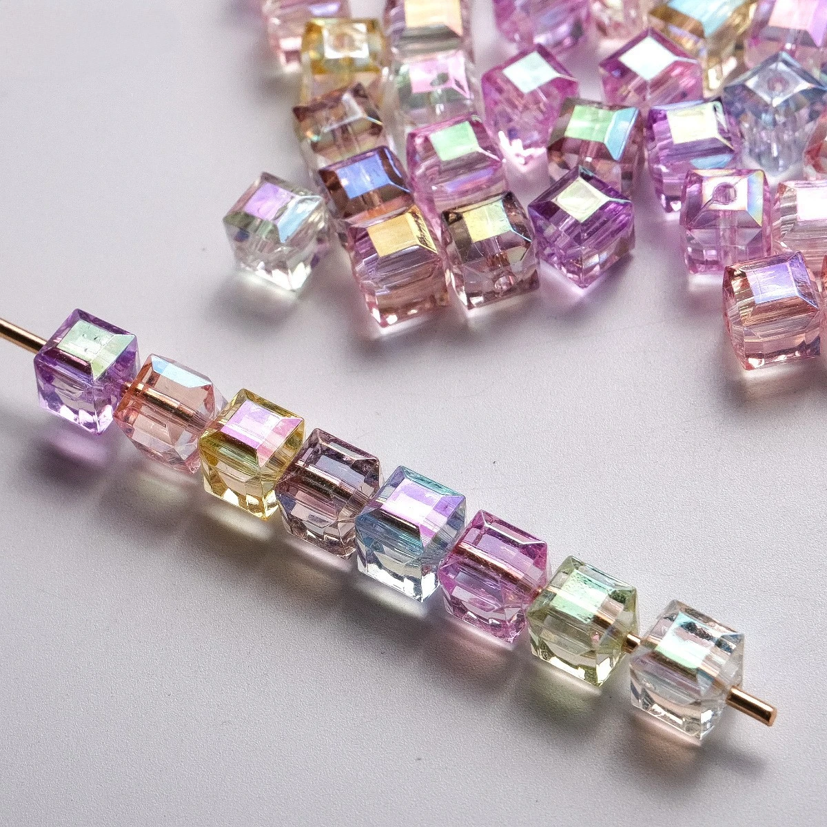 High Transparent Colorful Prismatic Small Square Beads AB Diamond Perforated Beads Acrylic Beaded Mobile Phone