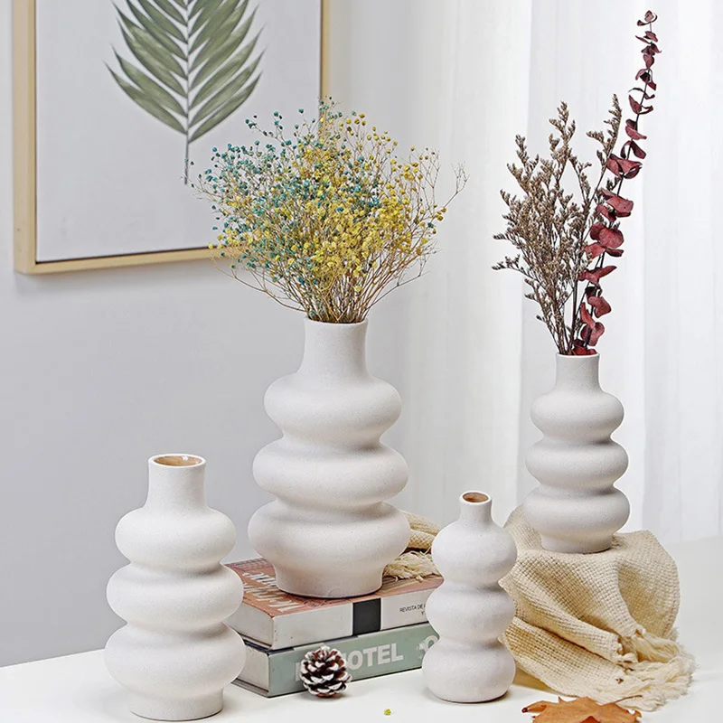 Hot Sale White Ceramic Vase Set Flower Vase Nordic European Minimalist Style For Modern Table Shelf Home Decor