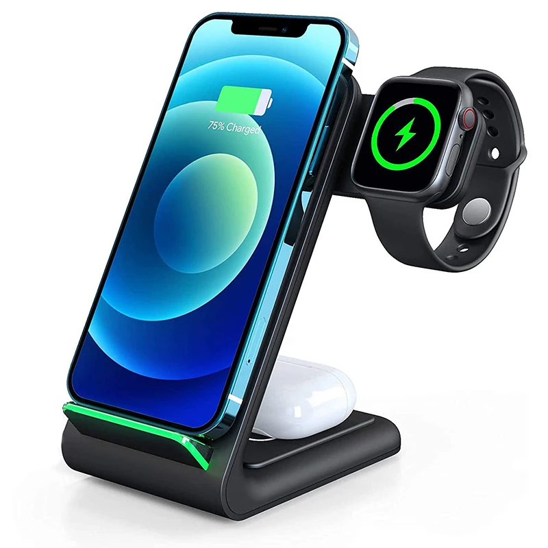 Идея для нового продукта 2021 Быстрая зарядка t6 15 Вт qi 3 в 1 Подставка для беспроводного зарядного устройства