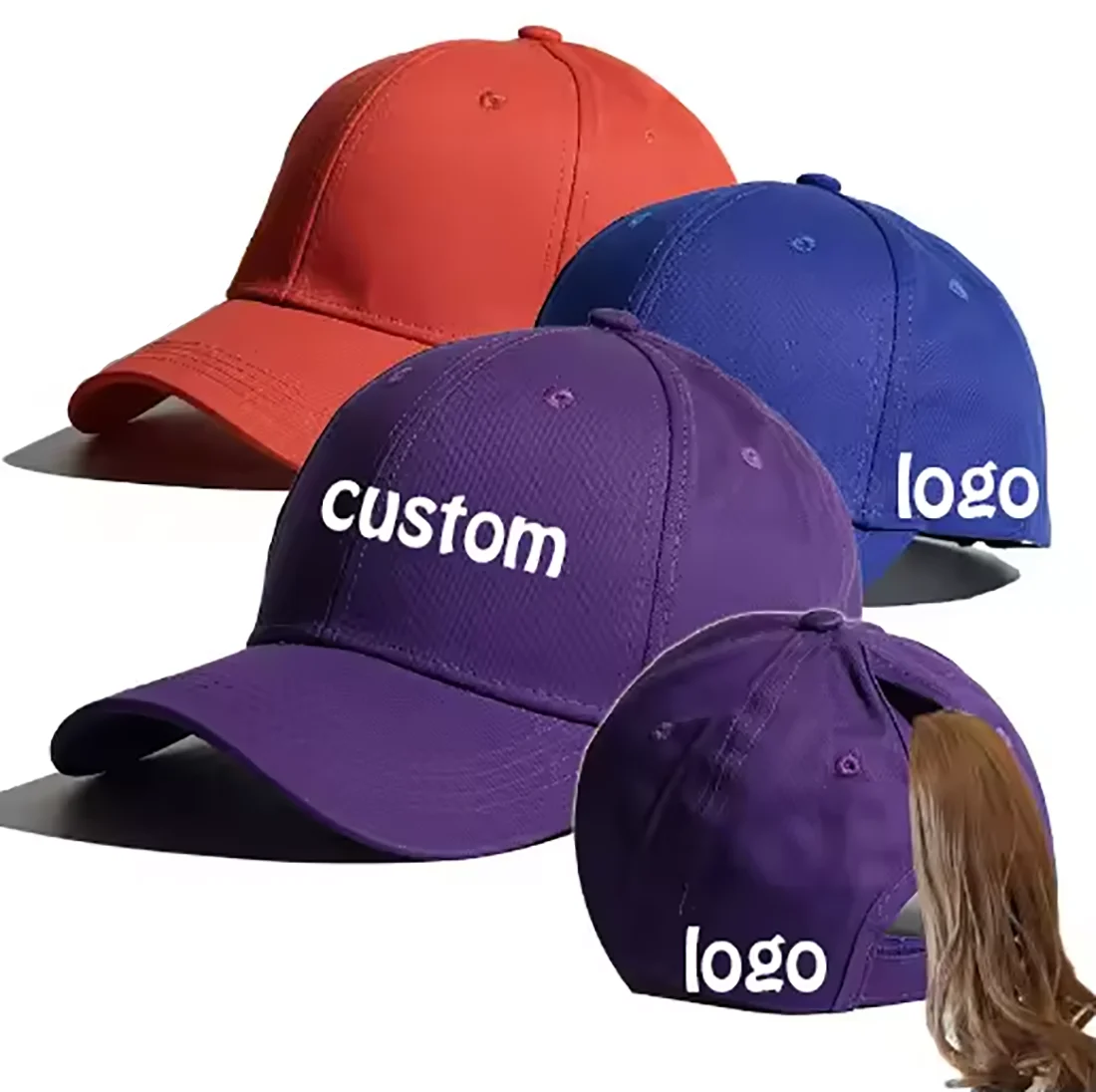 low moq custom customized logo 100% cotton women pony tail ponytail hole baseball base ball gorras caps hats for ponytail