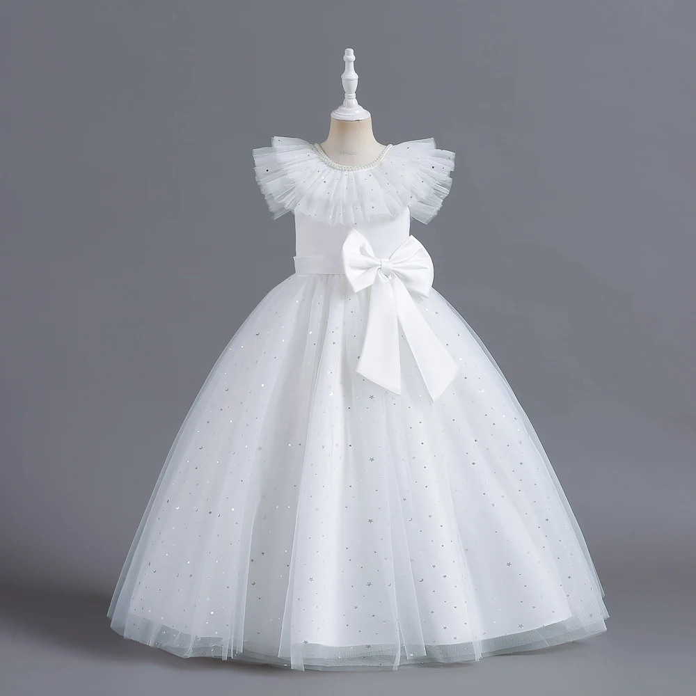LS5505   Newest Children Long Frock Design High Quality Puffy Simple Kids Wedding Party Elegant Dress