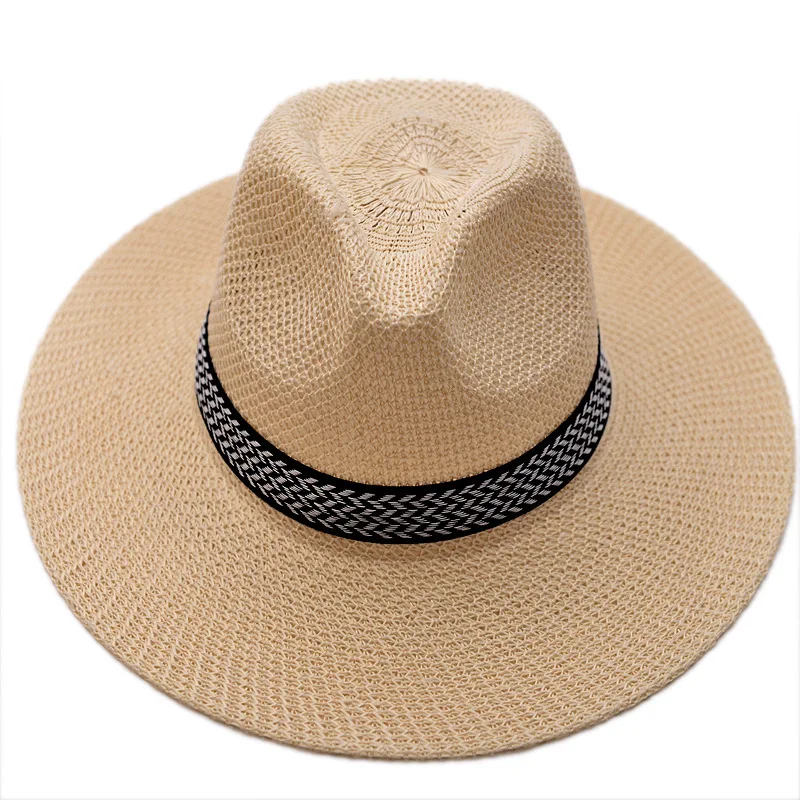 SP23-3133 Fashion Breathable Classic Summer Panama Straw Hats Men Outdoor Beach Sun Protection Hats