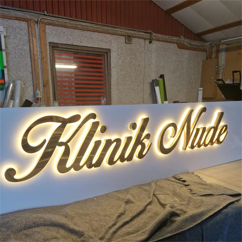 Stainless Steel Brush Mirror Gold Customized Led Round Sign Backlit Electronic Signs Outdoor Luminous Signs