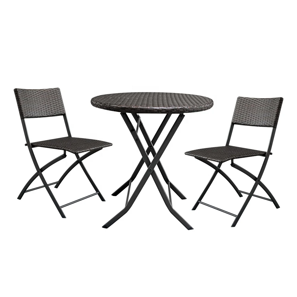 Rattan Patio Furniture 3 Piece Rattan Outdoor Furniture Folding Table and Chair Garden Bistro Bistro Set