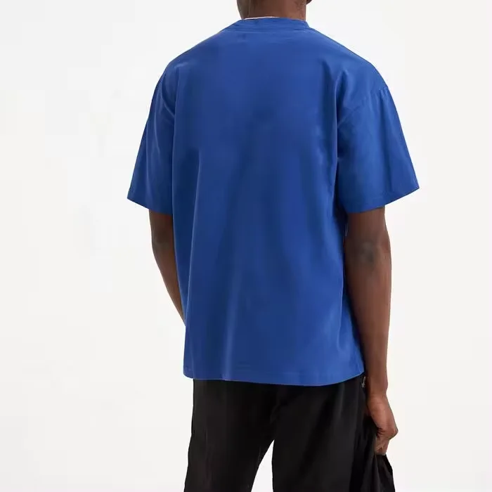Custom blue Boxy Crop T-shirt Round Ribbed Neck T-shirt High Quality Cotton oversized plus size Mens T Shirt with private label