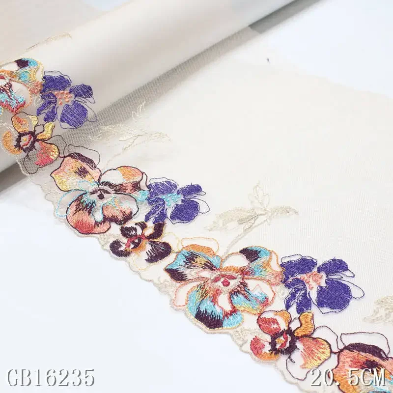 Skin color net flower Multicolor mesh lace trim 20cm embroidery lace