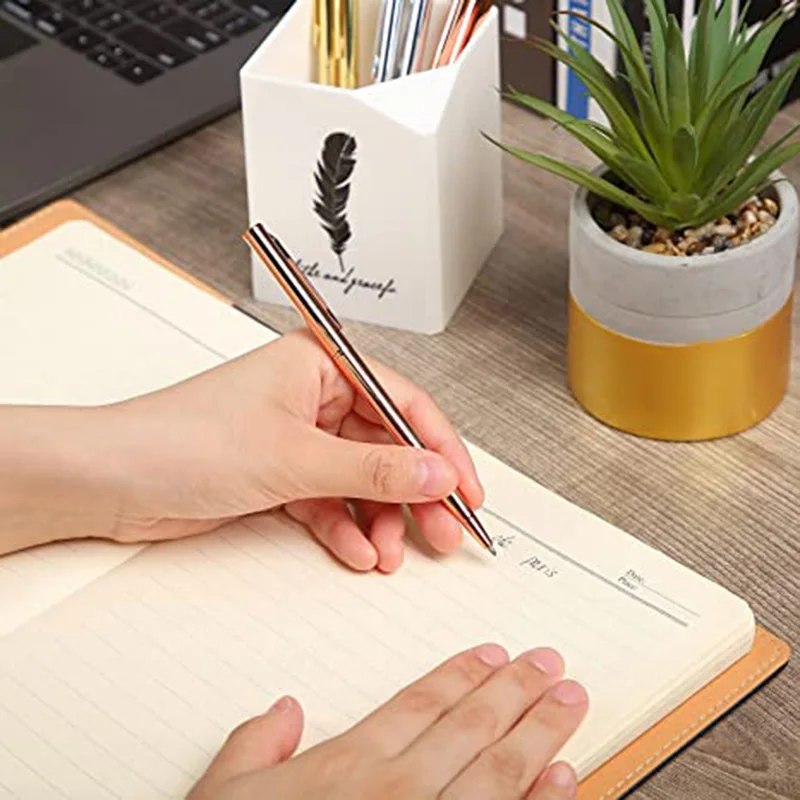 Free sample metal pen custom logo ballpoint pen thin twist smooth writing electroplating gold rose gold pens promotional