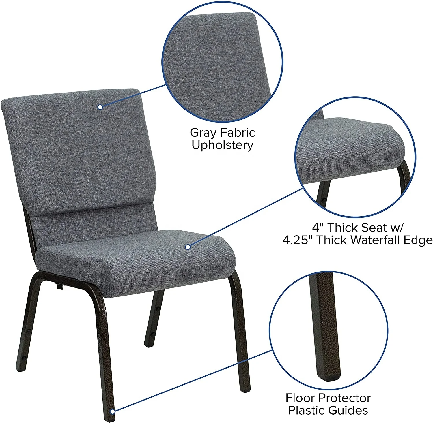 Wholesale Cheap Used Modern Stack Gray Stackable Metal Aluminium Iron Steel Padded Interlocking Church Chair