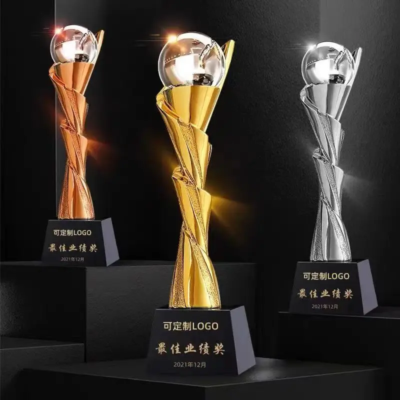 Classic Resin Crystal Trophies Customizable Gold Award for Corporate Recognition and Achievement