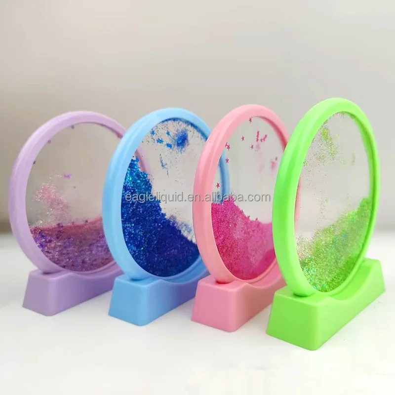 3D Moving Sand Art Frame Round Glasses Deep Sea Sandscape In Motion Display Desktop Decorations Flowing Painting Liquid Sand Art