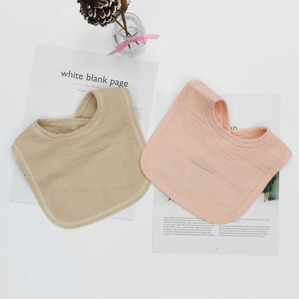 Custom GOTS Organic Muslin Cotton PRICE CAN BE NEGOTIATED solid color baby feeding bandana dribble bibs set Muslin baby bib