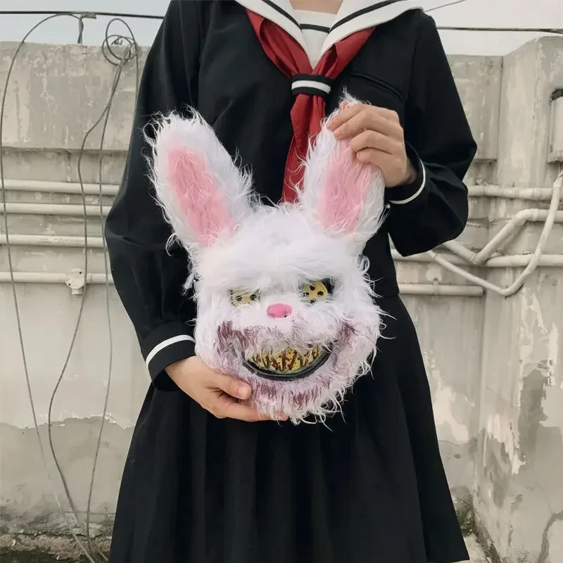 Bloody Plush Bunny Mask Halloween Carnival Party Realistic Bloody Bear Headgear Ghost House Performance Prop Horror Rabbit Masks