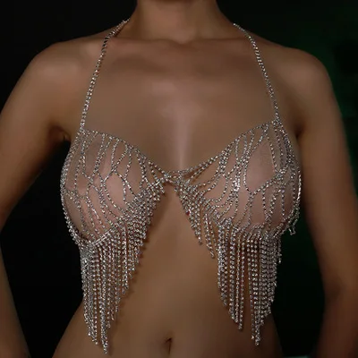 
Lost Lady Fashion tassel shaped breast chain body jewelry wholesale rhinestone bikini breast chain body jewelry accessories gift 