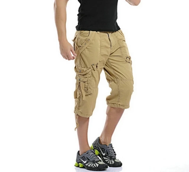 Summer Cargo Shorts Men Casual Workout Camouflage Shorts Multi-pocket Calf-length Short Pants Men ( Belt is not included )
