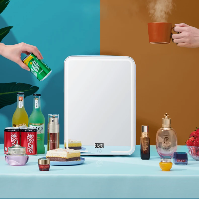 10L Portable Smart Led Mirror Makeup Fridge Retro-style Mini Refrigerator for Cosmetics Hotel