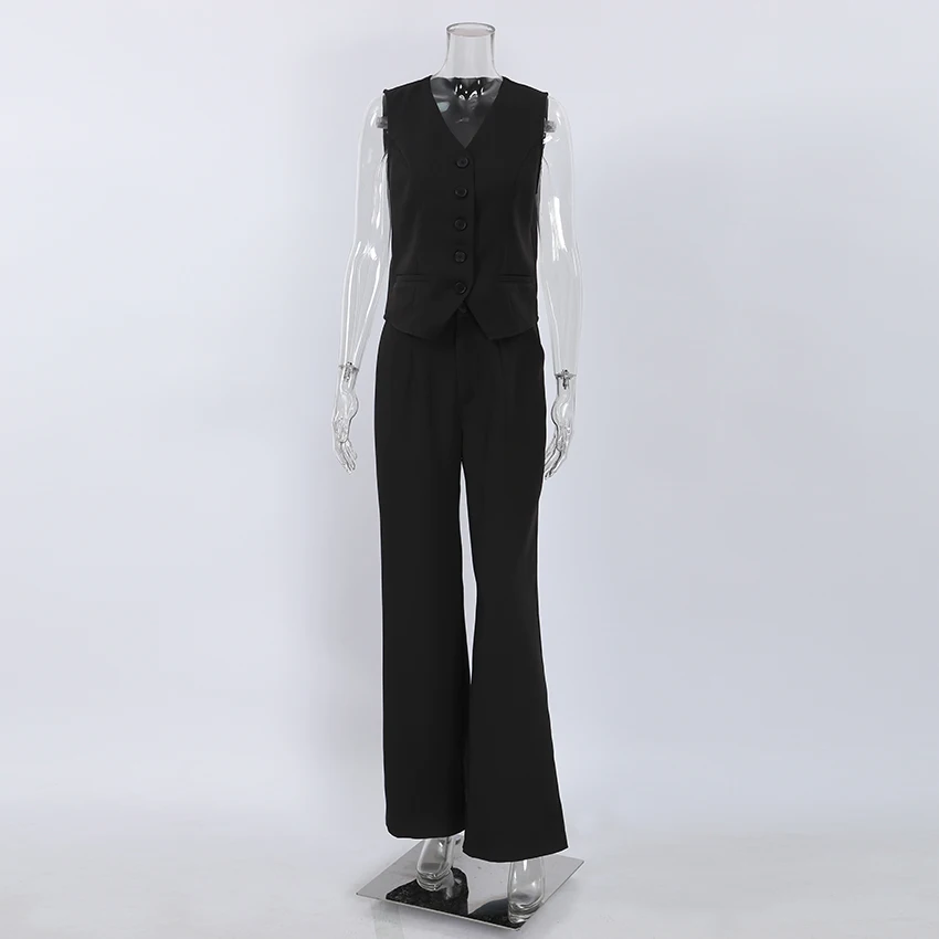 OOTN 2 Pieces Blazers Tops And Straight Pants Women Business Summer Sets 2023 Chic Black Classy Office Ladies Pants Suits