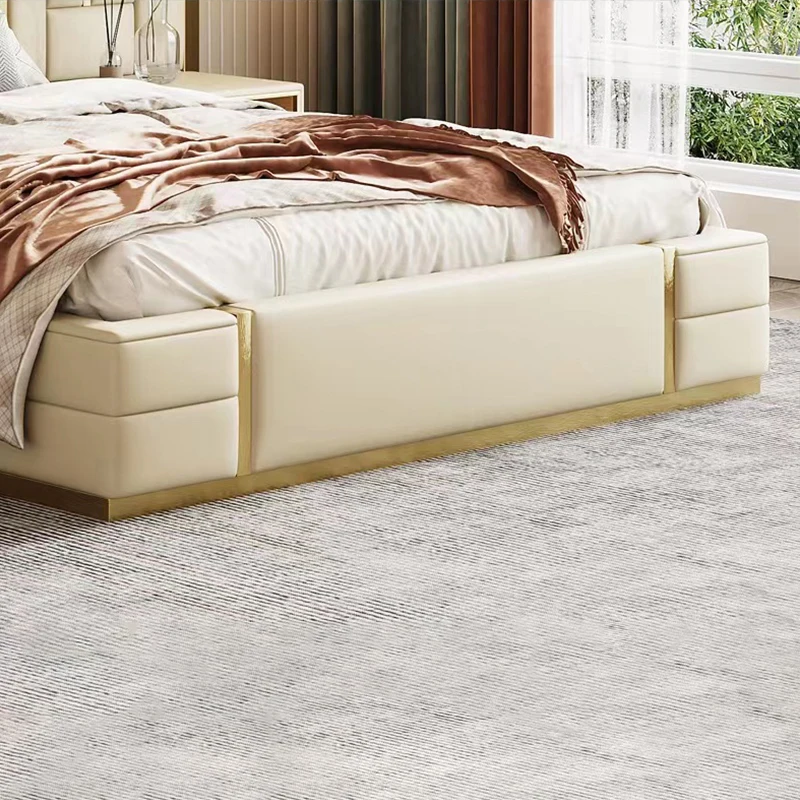 Italian Minimalist Leather Bed Simple Master Bedroom Modern Light Luxury Double Bed High-end Furniture