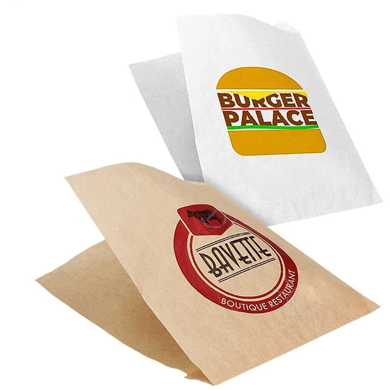 Custom printed high quality paper burger pocket greaseproof paper bag for wrapping burgers