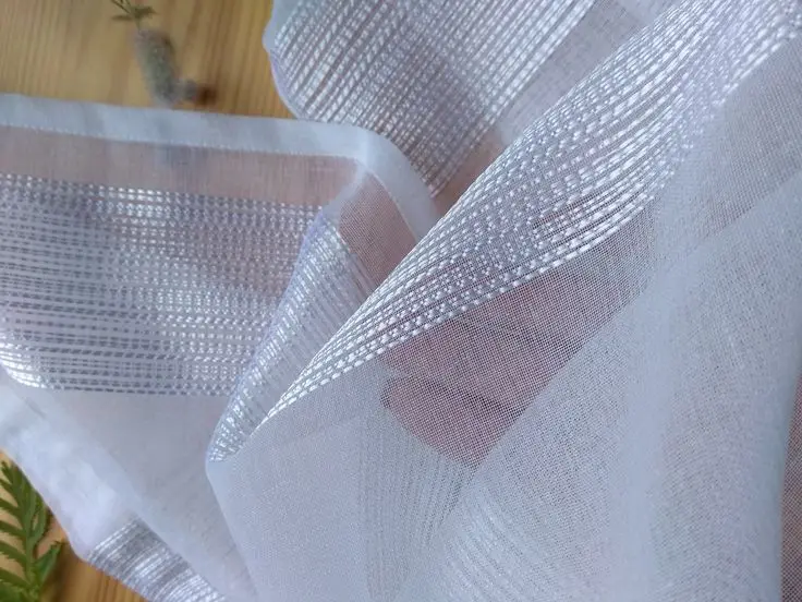 Nordic Airy Striped Shining Look White Sheer Decorative Curtains For Living Room