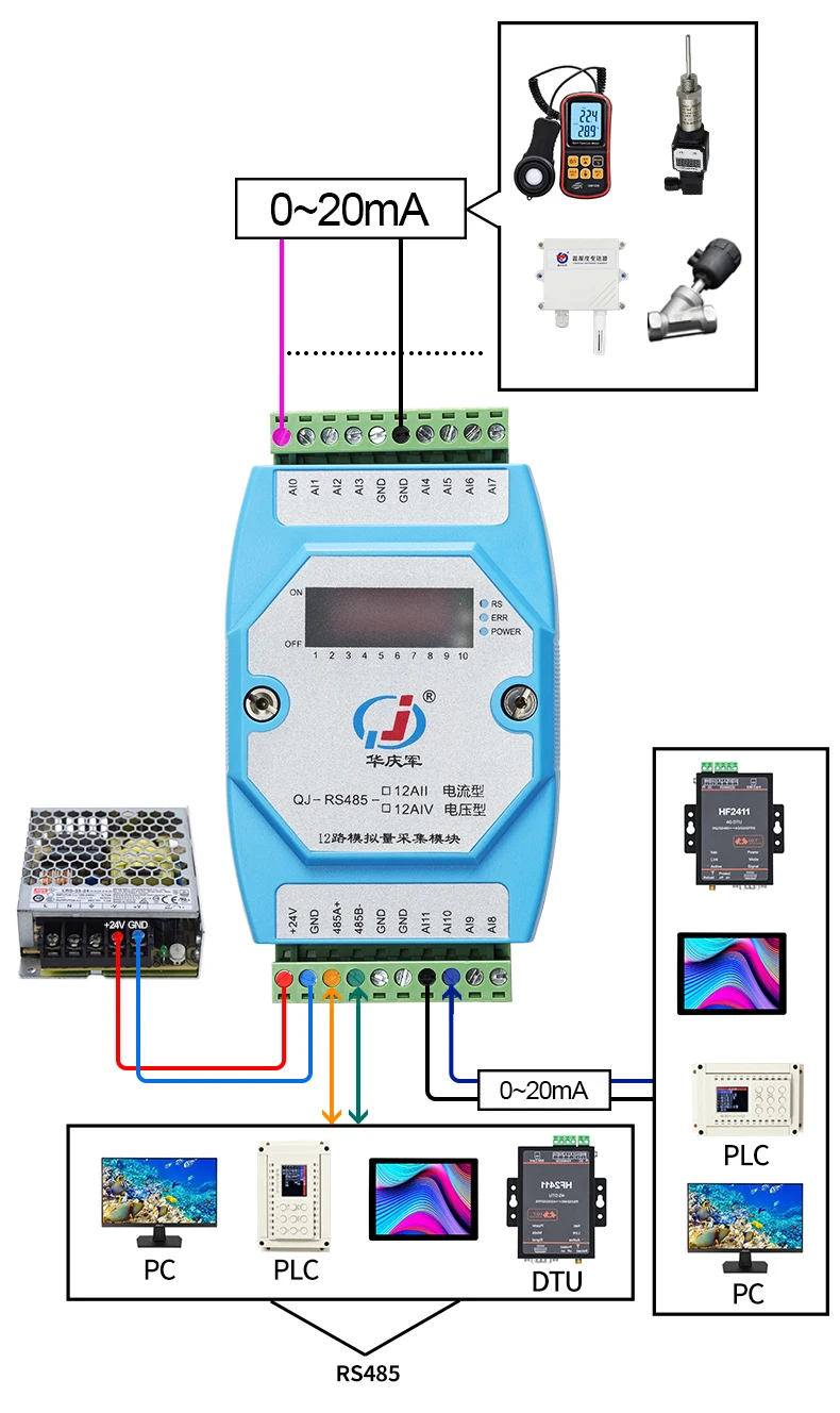 Huaqingjun 4-канальный RS485 с протоколом Modbus RTU ptz-камеры AI 0-5V 0-10В аналоговый Модуль входного сигнала для датчика температуры