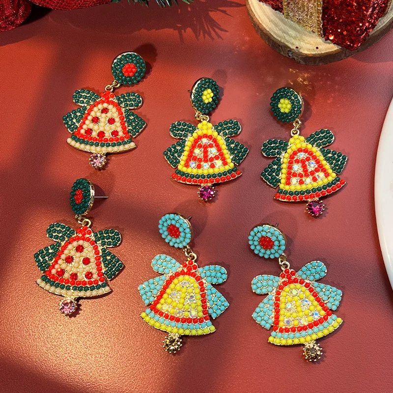 Hot Selling Christmas Jewelry Rhinestone Diamond Pearl Cartoon Christmas Tree Snowflake Bell Earrings for Women Wholesale Gifts