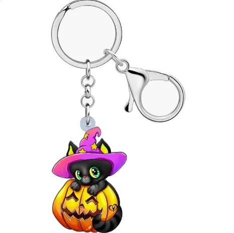 Custom Cute Shaking Anime Acrylic Keychain Halloween Pumpkin Black Cat Pendant Women Girls Party Favor Small Plastic