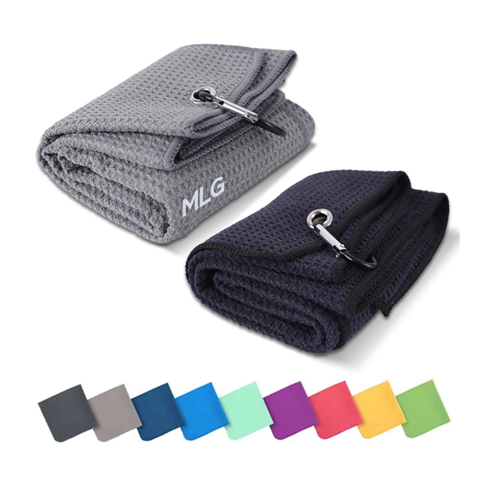 Custom Printed Microfiber Waffle 40*40cm Golf Club Clip Hanging Loop Soft Towel Golf Towel