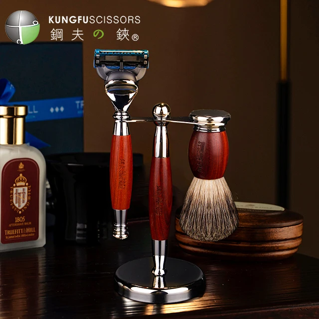 Kungfu Mens Razor Blades Shaving Razor Blade Hair Barber Wooden Razor