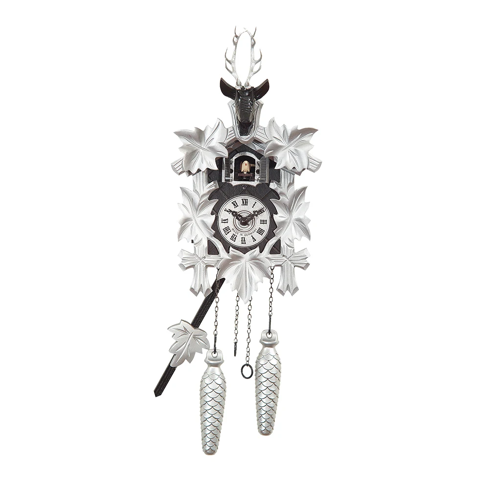 Wholesale German Modern 5 Leaf Wooden Cuckoo Clock In Black With Silver Accents For Home Decoration