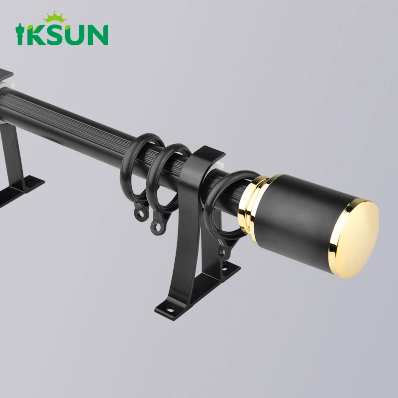 IKSUN Home Decorative Aluminium Roman Curtain Rod Double Round Pole Sliding Curtain Rod With Bracket