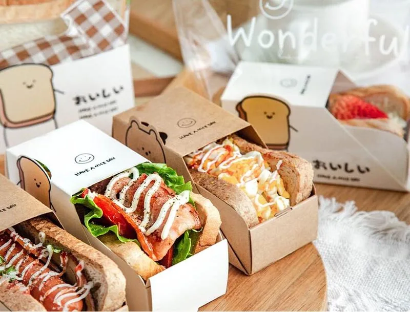 Colorful Food Grade Kraft Paper Cardboard Paper Takeaway Chicken Sandwich Food Packaging Box
