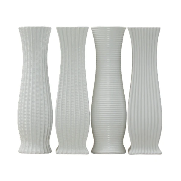 Nordic Large Floor Ceramic Vase 45cm tall White Floor Line Vase Ceramic For Home Decor