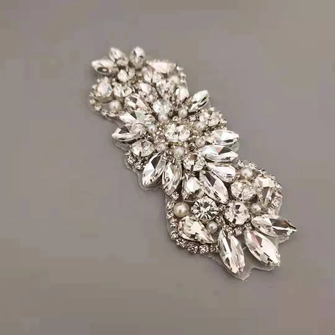 Wholesale Rhinestone Applique Crystal Patch Embroidery,Bridal Sash Crystal Wedding Appliques