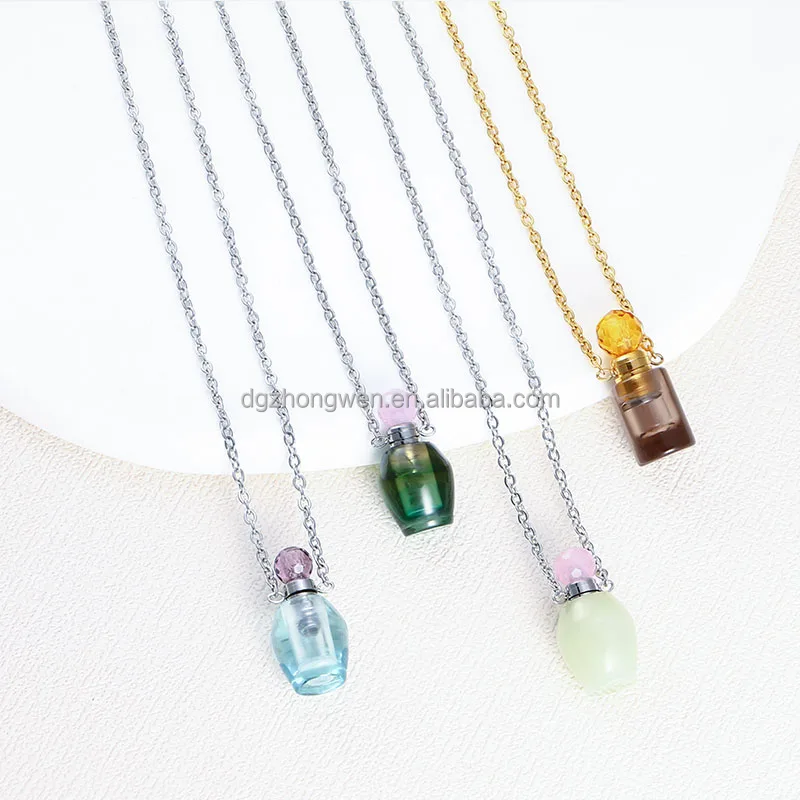 Custom Crystal Perfume Bottle Locket Stainless Steel Small Vial Necklace Jewelry for Women