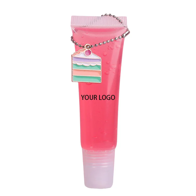 Logo free lip gloss keychain fruit flavor fading lip lines rainbow moisturizing lip gloss