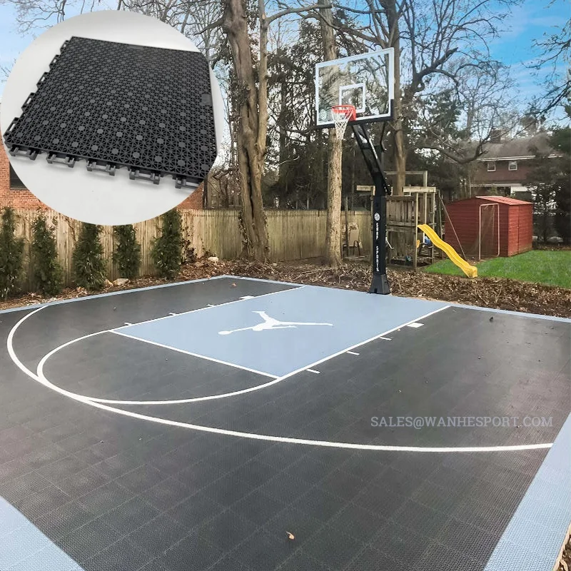 Wanhe private mold cheap price Waterproof Anti-Slip cushioned outdoor basketball court interlocking floor tiles