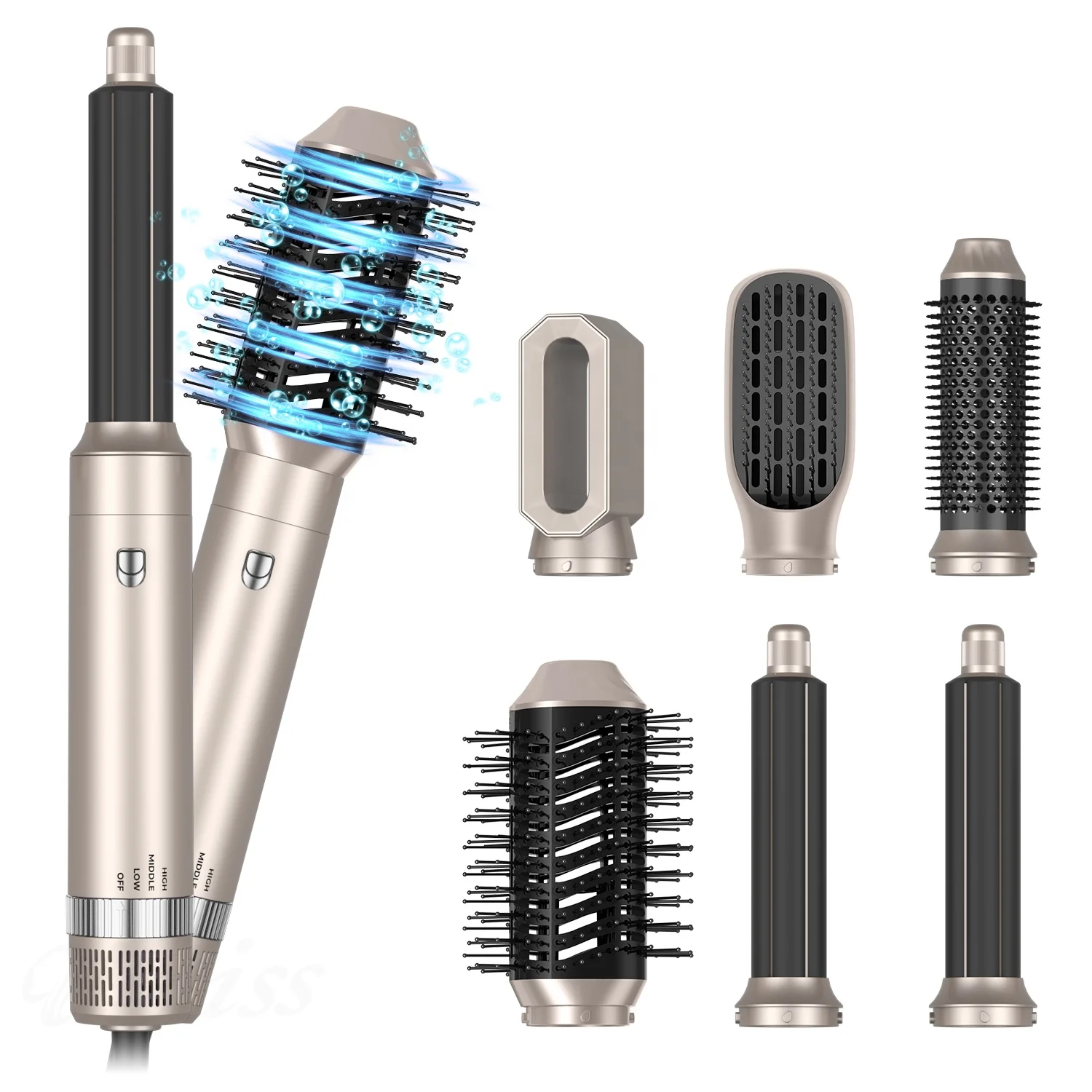 6 in 1 Hair Styler One Step Blow Brush Set Hot Air Comb Curler With Interchangeable Brush Rotate Head Hair Dryer Brush