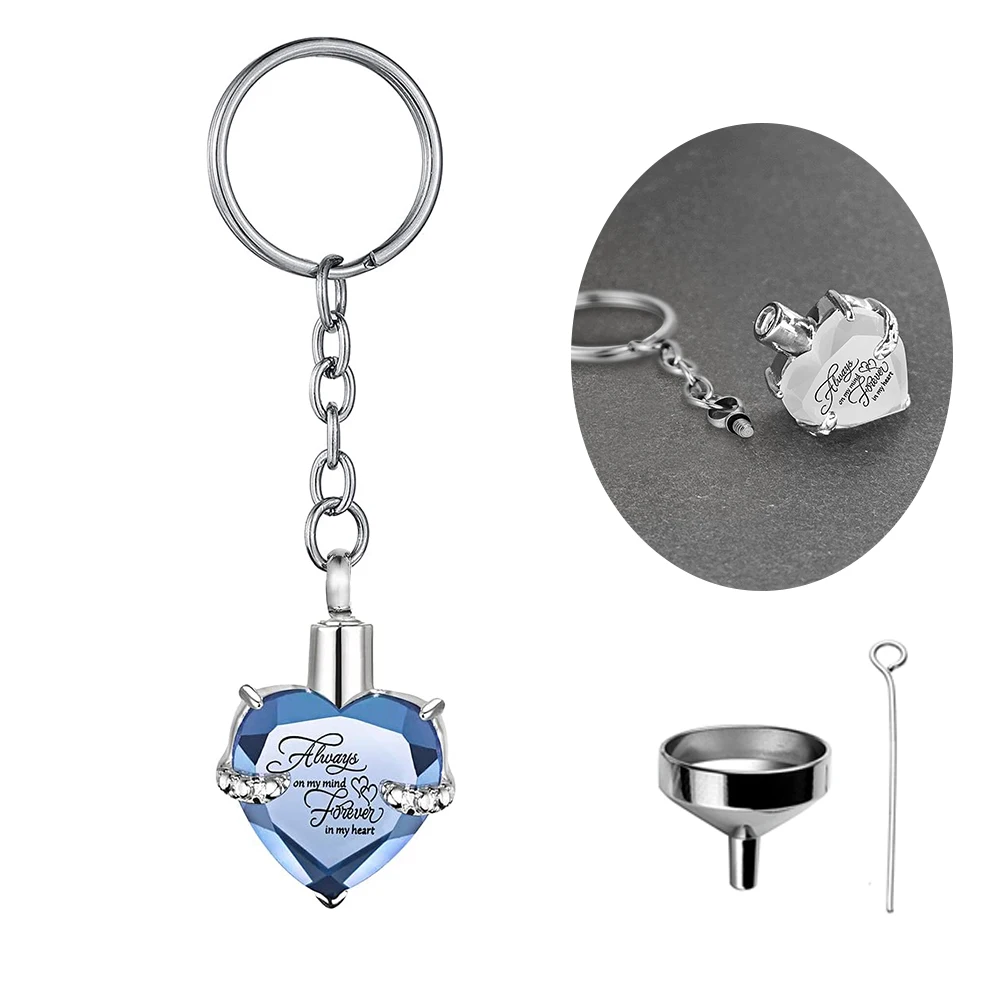 Heart shape Crystal Pendant Memorial Key Chain Cremation Urn for Human Pets Ashes Keepsake Key Ring Jewelry to Men Women