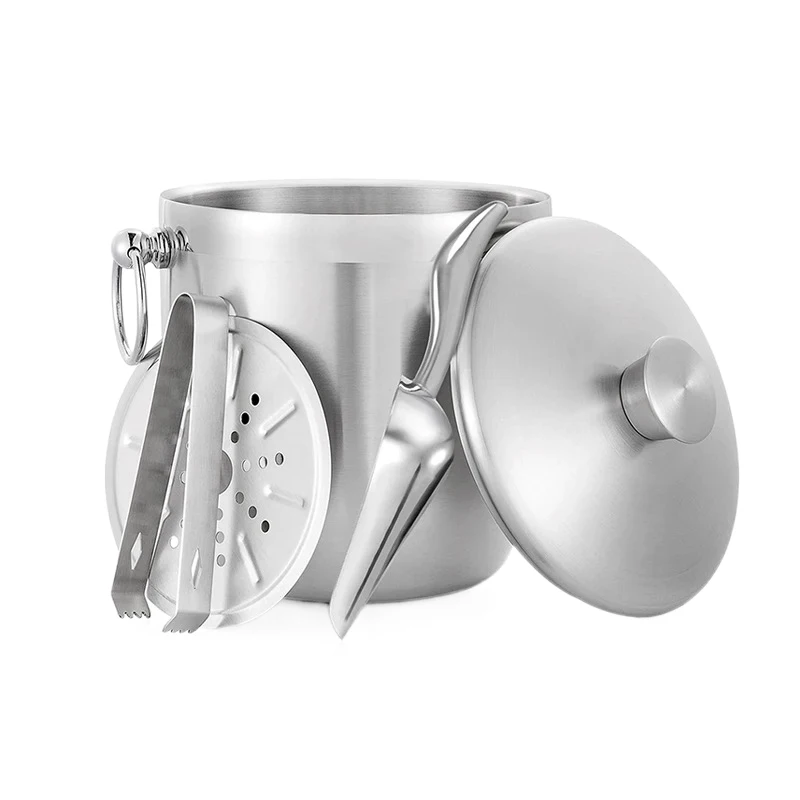 Hot sale metal ice bucket stainless steel double wall silver gold ice bucket with lid