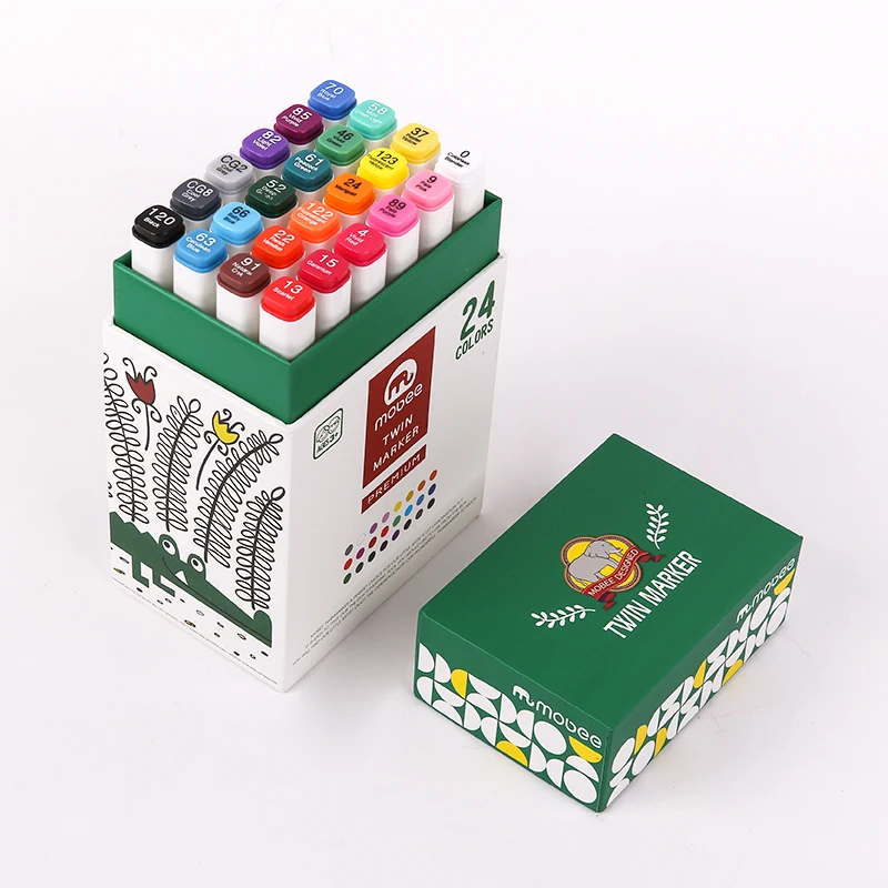 MOBEE P-1651 Wholesale 24 bright colors dual tip sketch marker create thicker lines alcohol permanent marker pen for art drawing