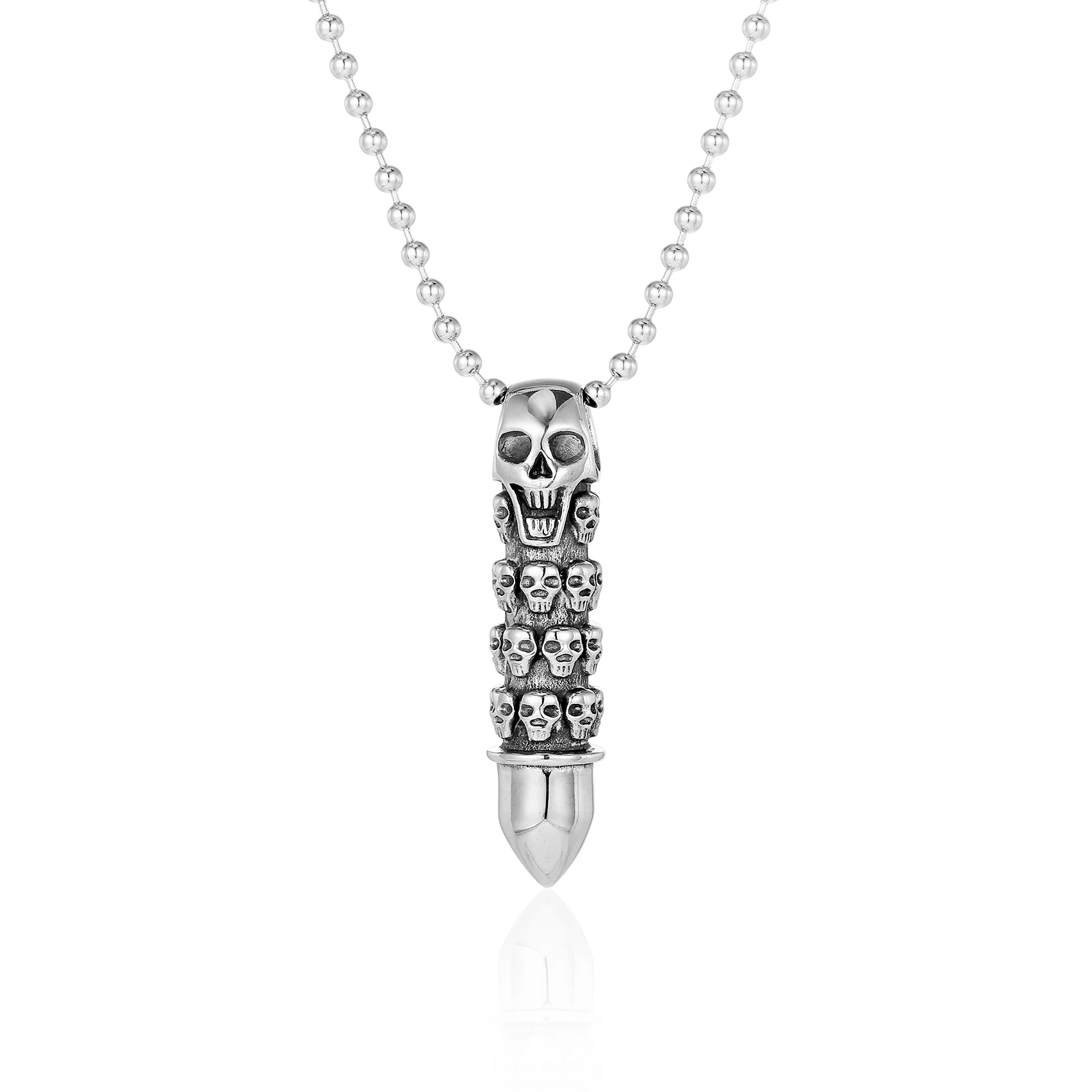 
Accessories Bullet Skull Personalized Mens Chain Custom Jewelry Stainless Steel Necklace 