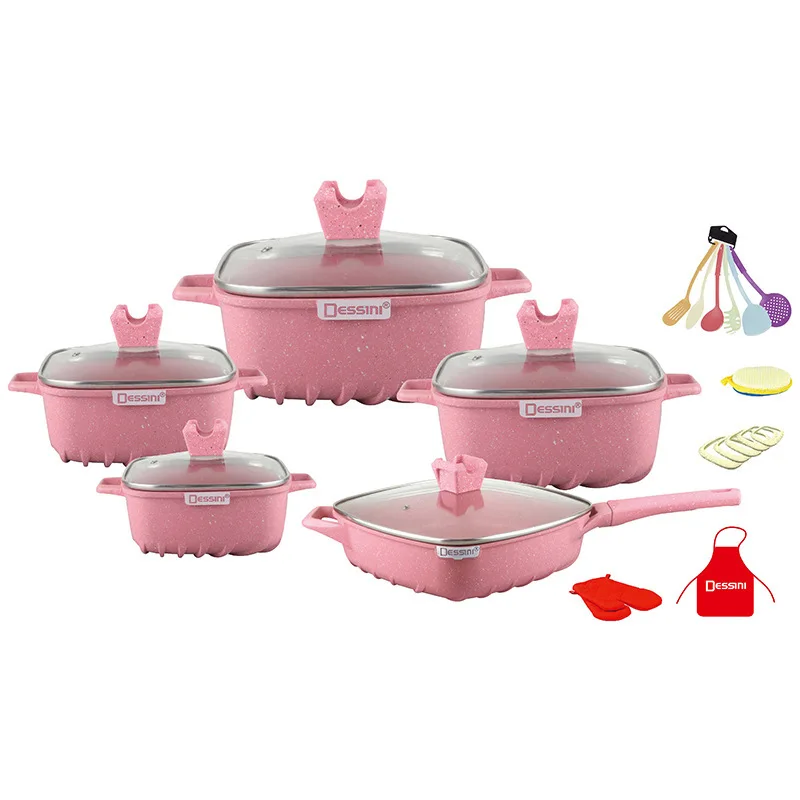 Modern Design Die-Cast Aluminum Square Pot Set Non-Stick Cookware for Home Cooking Sustainable Kitchen Pots and Pans