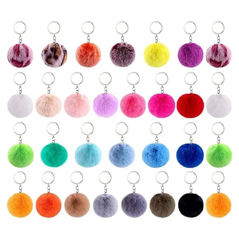 Wholesale Rabbit Plush Faux Gold Color Trinket Key Chain Pompons Faux Rabbit Fur Fluffy Keychains