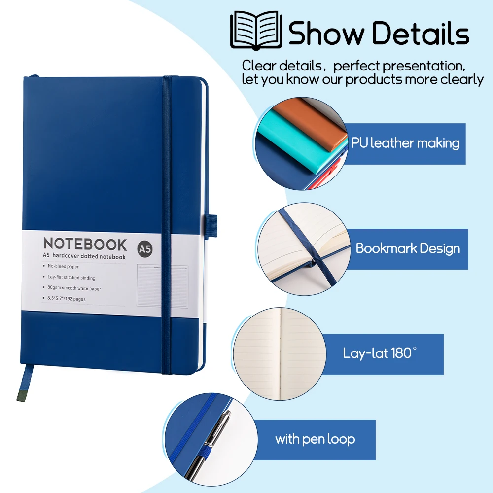 Customized logo A5 A6 B5 Hard Leather Cover Daily Planning with Elastic Band Paper Planning Notebook