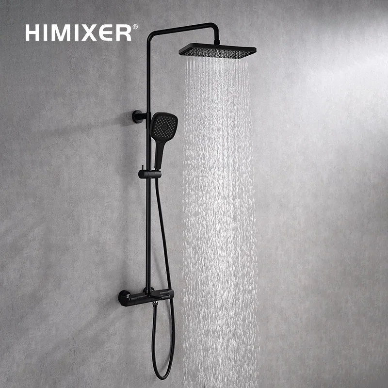 HIMIXER modern matte black shower column system with jets 2 handle luxury shower taps brass thermostatic shower mixer faucet set