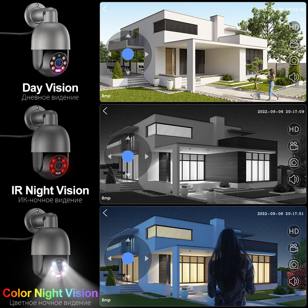 Techage PTZ 4K Outdoor CCTV Poe TF Card 8MP Network Camera H.265 Surveillance Camera System