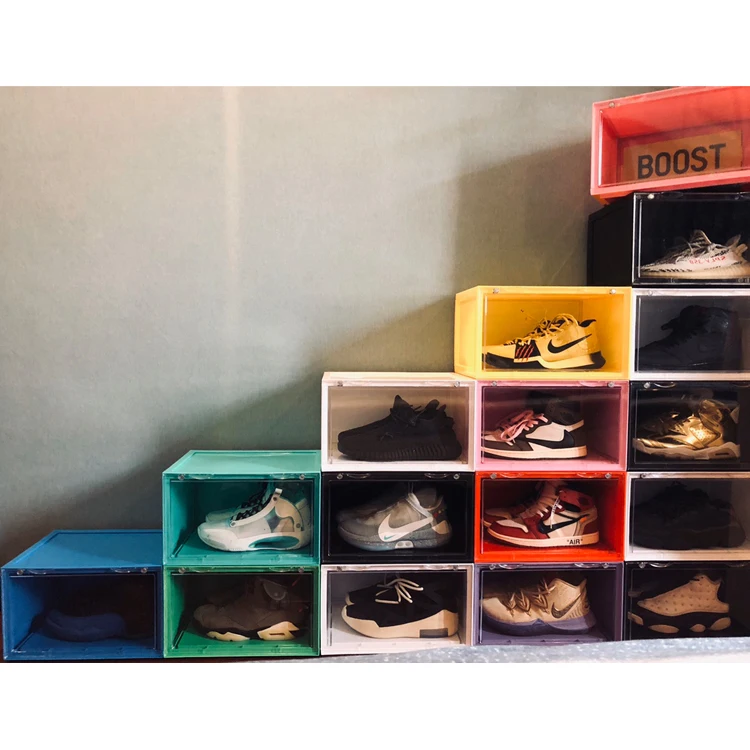 
Sample free magnetic side door opening sports shoe box container 