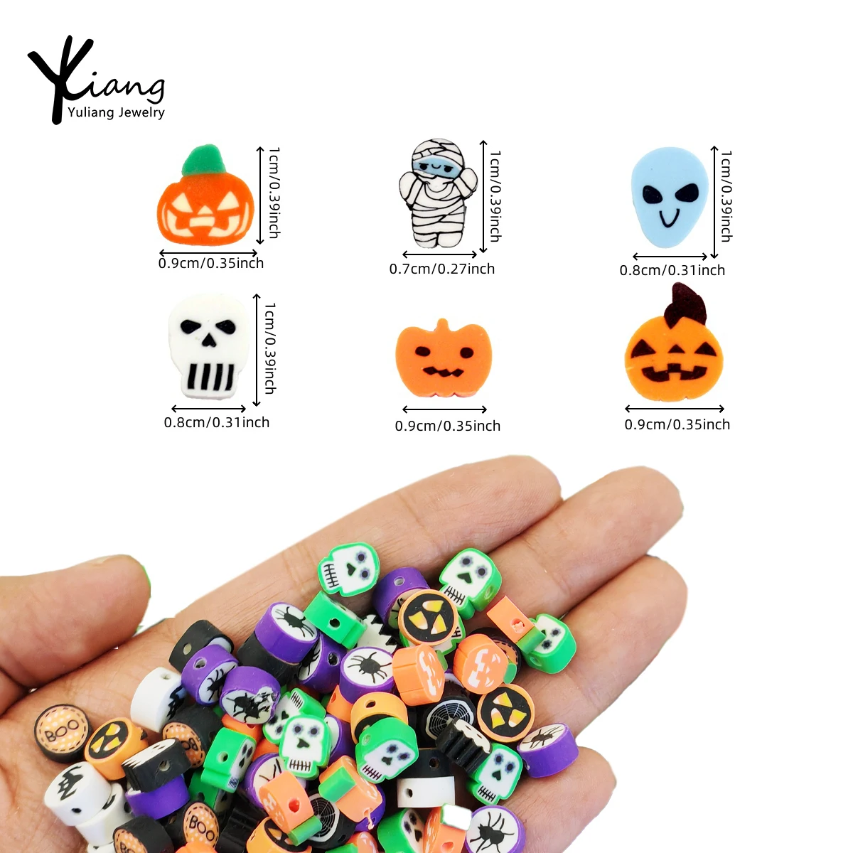wholesale 500pcs  2024 Halloween polymer clay beads  are used for handmade jewelry making bracelets, necklaces for kids  woman