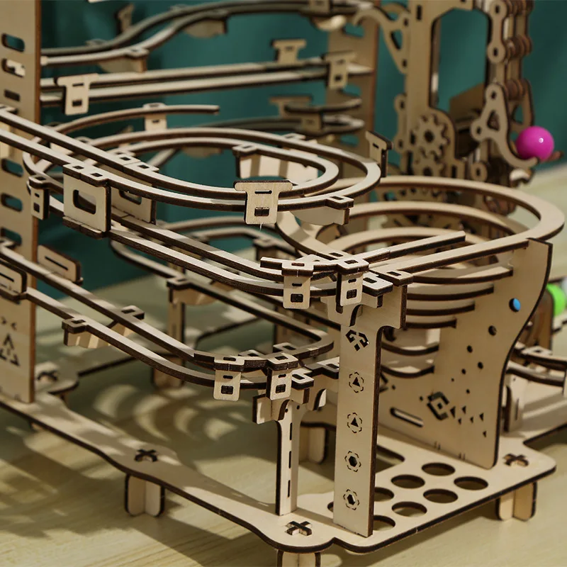 Ручная работа своими руками механический трек головоломка 3D Сборка мраморная трасса игрушка Деревянный пазл с шариком