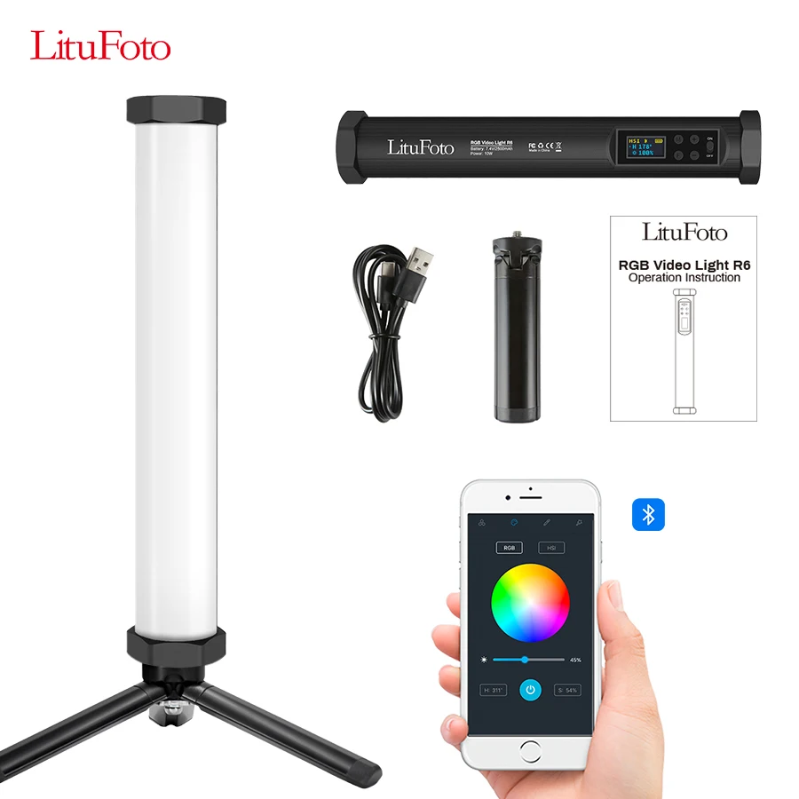 Litufoto Photography Lighting Wand RGB LED Tube Light with app control 190 led beads dimable 3200-7500K CRI96+ 9 Scenes Effects